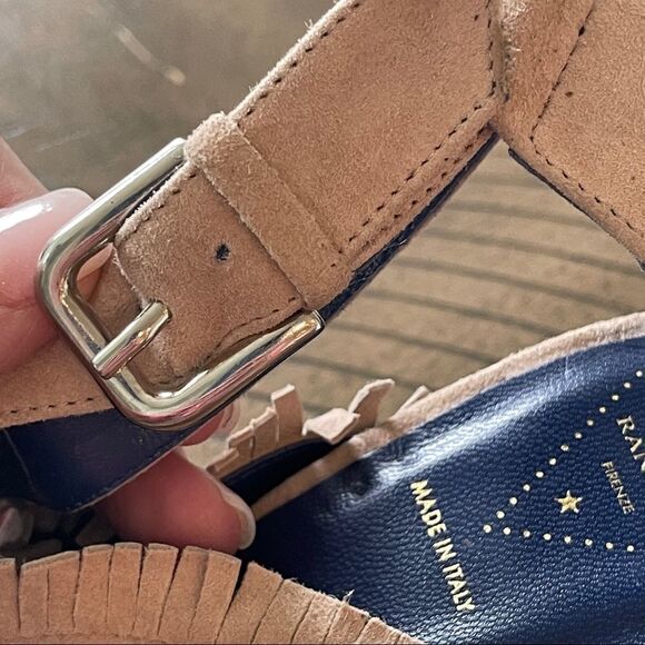 Valentina Rangoni Tan Fringed Block Heel Sandals, Size 7 - Picture 2 of 7